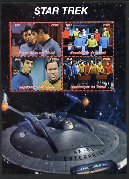 Chad 2014 Sar Trek #1 large perf sheetlet containing 4 values unmounted mint. Note this item is privately produced and is offered purely on its thematic appeal. . , stamps on space, stamps on films, stamps on  tv , stamps on sci-fi, stamps on star trek, stamps on 