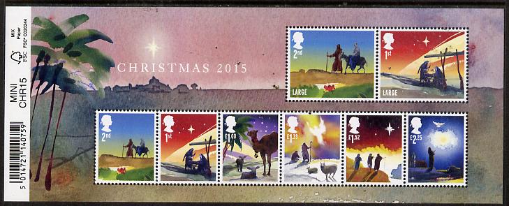 Great Britain 2015 Christmas perf m/sheet containing 8 values unmounted mint, stamps on , stamps on  stamps on christmas, stamps on  stamps on 