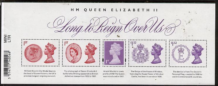 Great Britain 2015 'Long to Reign Over Us' perf m/sheet containing 5 values unmounted mint, stamps on , stamps on  stamps on royalty