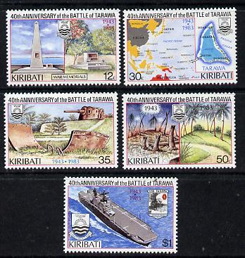 Kiribati 1983 40th Anniversary of Battle of Tarawa perf set of 5 unmounted mint, SG 210-14 (gutter pairs available - price x 2), stamps on battles, stamps on militaria, stamps on flat tops, stamps on  ww2 , stamps on 